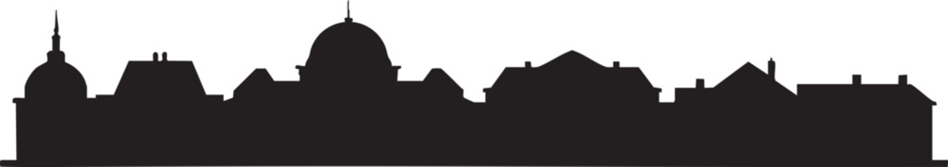 Historic European city silhouette with domes and roofs against transparent background vector graphic © MOHAMMAD