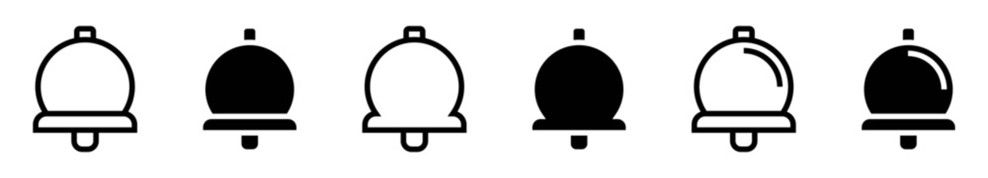 Conjunto de iconos de campana de notificaci&oacute;n. Alertas digitales, avisos del sistema, recordatorios activos, mensajes emergentes. Ilustraci&oacute;n vectorial lineal