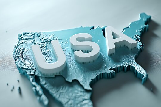 A 3D map of the United States of America with the letters USA on it