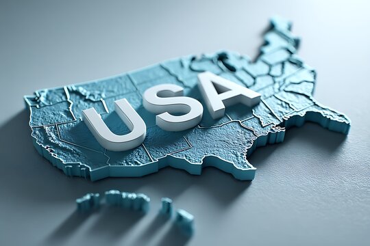 A 3D model of the United States of America with the letters USA on it