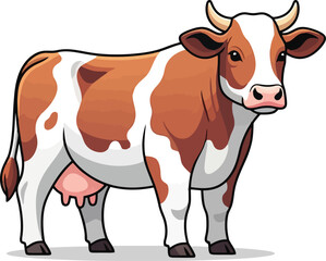 Fototapeta premium Cartoon Cow Standing with Horns and Udder.