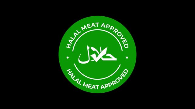 Halal Meat Approved Green Badge Animation Islamic Certification Seal Loop on Black Background