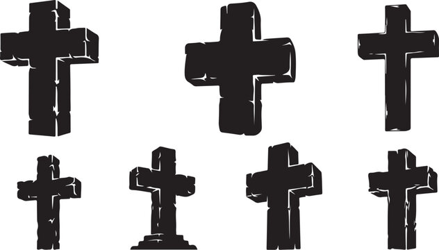 Black crosses on white background, symbolizing faith and mourning