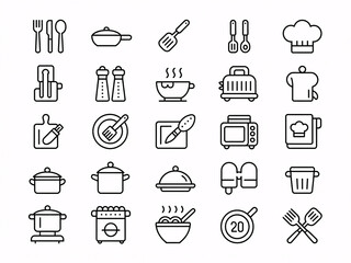 Set of modern minimalist kitchen utensil icons