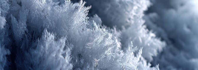 Zbliżenie na krystaliczną strukturę szadzi lub lodu, zimowy, niebiesko-biały, abstrakcyjny wzór natury.