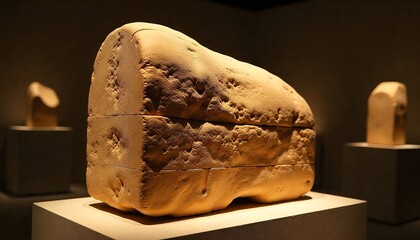 Ancient Mesopotamian Cuneiform Tablet Displayed in Museum Exhibit.