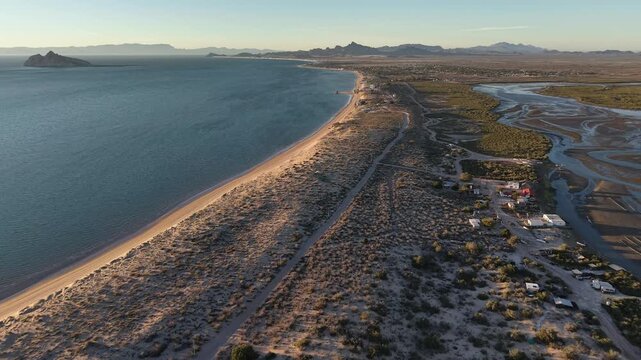 Kino Bay or Kino Beach in Sonora, Mexico and mangrove forest of Estero de Kino or Estero Santa Cruz, a Ramsar wetland