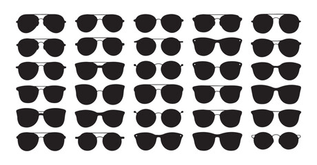 Fototapeta premium Large collection of diverse silhouette sunglasses models for men and women isolated on white background