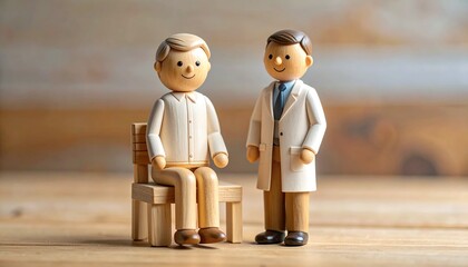 問診、カウンセリングをする医者と患者の木製人形　生成AI素材