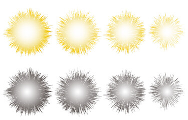 かすれ加工の金銀集中線セット 豪華な爆発・光のグランジエフェクト