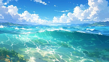 青い海と空　生成AI素材