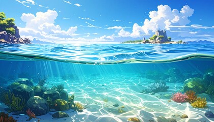 青い海と空　生成AI素材