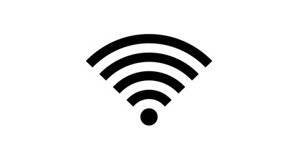 Simple black icon representing Wi-Fi signal waves, indicating wireless internet connectivity, network access, and digital communication in a clean, modern graphic design.
