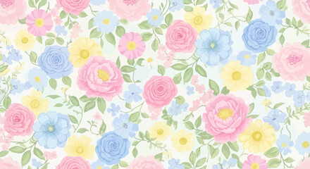 Colorful Floral Pattern with Pastel Flowers.