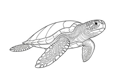 Detailed Black and White Sea Turtle Illustration. © Fhadhil