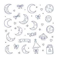 moon doodle set vector icon Vector doodle set on a white background © Roman