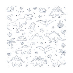 Fototapeta premium dinosaurs doodle set vector icon Vector doodle set on a white background