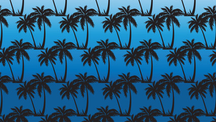 Exotic paradise seamless pattern with black palm trees on blue gradient © hildawati