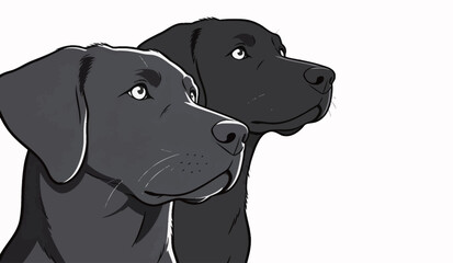 Fototapeta premium Two black dogs stand next to each other, looking ahead, as if they are waiting for their owners to return at any moment.