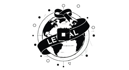 Legal law global earth illustration with ribbon and bow symbolizing international justice and law concept