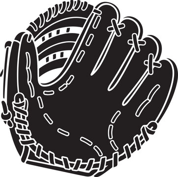 Black Baseball Glove Illustration with White Stitching Details Closeup