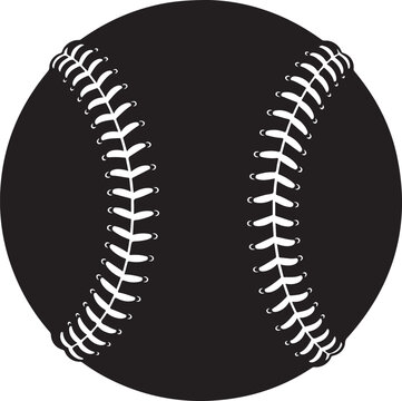 Black Baseball with White Stitching on Plain Background Illustration