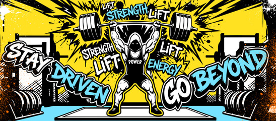 Gym lifter pose in a graffiti style.