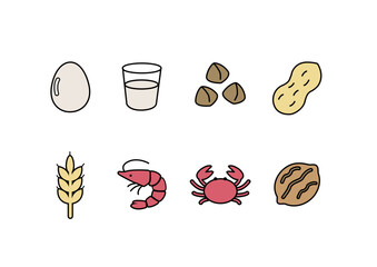 食物アレルギー表示　アレルゲンのイラスト　マーク　アレルゲンのアイコン
