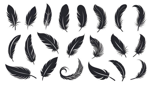 icon set vector feather ink inspiration. feather pen ink signature symbol. set of abstract signature feather pen logo design template on white background.