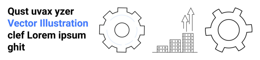 Gear wheels with a bar chart and upward arrows symbolizing productivity, industrial growth, and efficiency. Ideal for business, economics, planning, industry, innovation, strategy simple landing