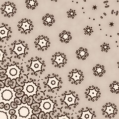 A pattern of stars and circles in a tan color. The circles are in different sizes and the stars are in different shapes