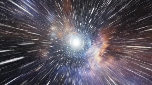 Vibrant cosmic explosion with radial motion effects and colorful galaxy formation in deep space astronomical phenomenon representation.