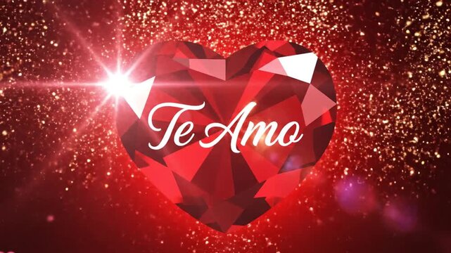 Red faceted heart with Te Amo text and glowing pink hearts