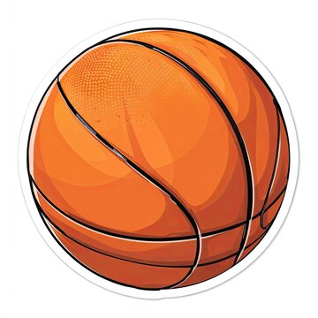 A detailed, isolated cartoon image of a basketball with its classic orange color