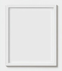 Fototapeta premium A blank white picture frame with a minimalist design, casting a soft shadow on a white background