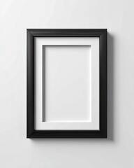 A vertically oriented, black framed picture, with a white mat, on a white background