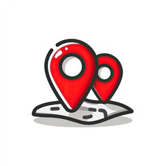 Two red location markers, with shadows, placed on a stylized map shape