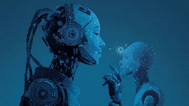 Futuristic AI and robotics interaction between a human-like robot and a child robot