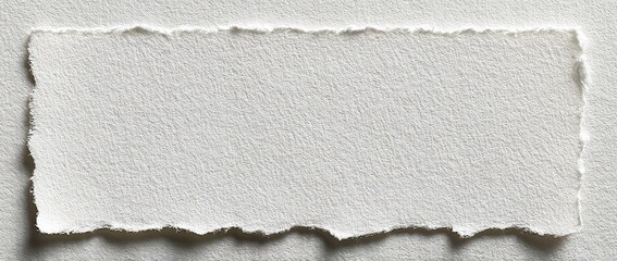 Close-up of a textured white rectangular paper with a rough, torn edge. Soft shadows