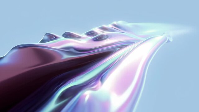 Abstract animation background design iridescent wave render three dimensional water gradient silky metallic flow with soft highlights and fluid motion evoking calm futuristic texture glossy flow
