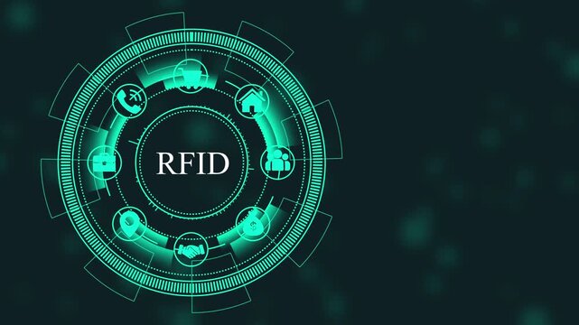 R F I D Technology Concept with for Business, Communication, and Finance on Dark Background RFID