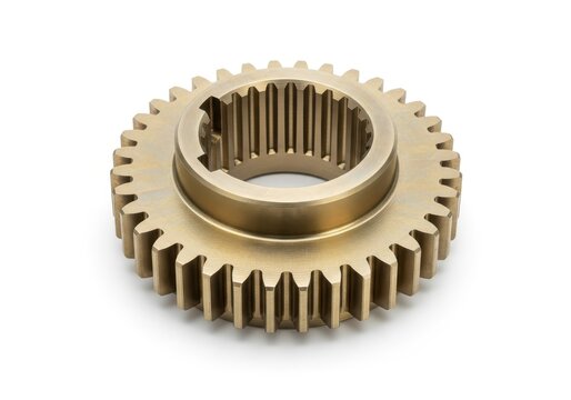 Precision machined bronze component features external teeth and an internal spline for mechanical engagement.