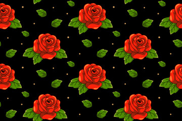 Elegant Red Rose Seamless Pattern