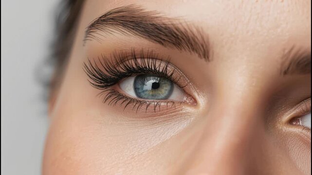 Closed eye with long eyelash and natural eyebrow soft skin texture calm expression eyelid eyelashes