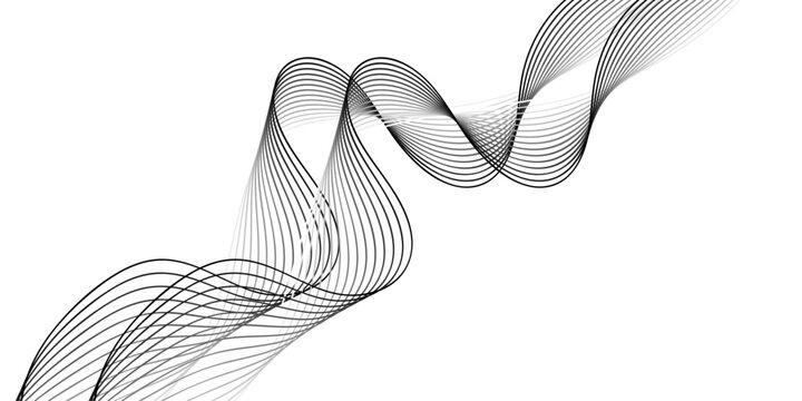 Abstract wave background featuring black and white flowing lines in a vector design pattern with wavy shapes and a tech motion curve
