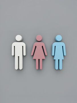 Male, female and third gender toilet symbols. 3D rendered illustration.