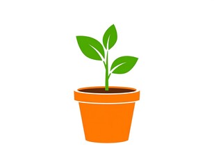 Obraz premium Simple illustration of a green sprout emerging from a brown soil-filled orange pot, white background