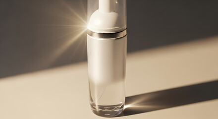 Elegant Skincare Product Bottle with Radiant Light and Minimalist Aesthetic.
