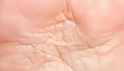 Fototapeta premium Close-up of human skin texture with visible lines and creases, showcasing natural dermal patterns and intricate details.