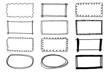 手描きの囲み枠 フリーハンド装飾素材・黒